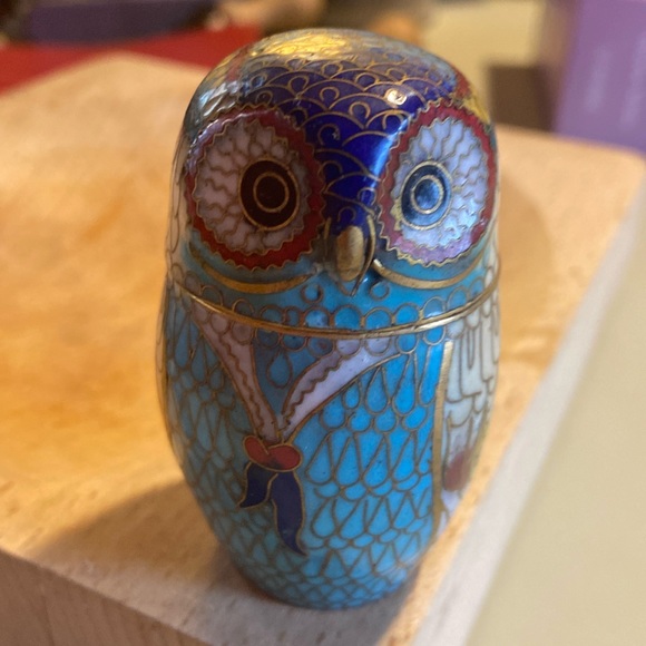 VINTAGE Cloisonne owl trinket box